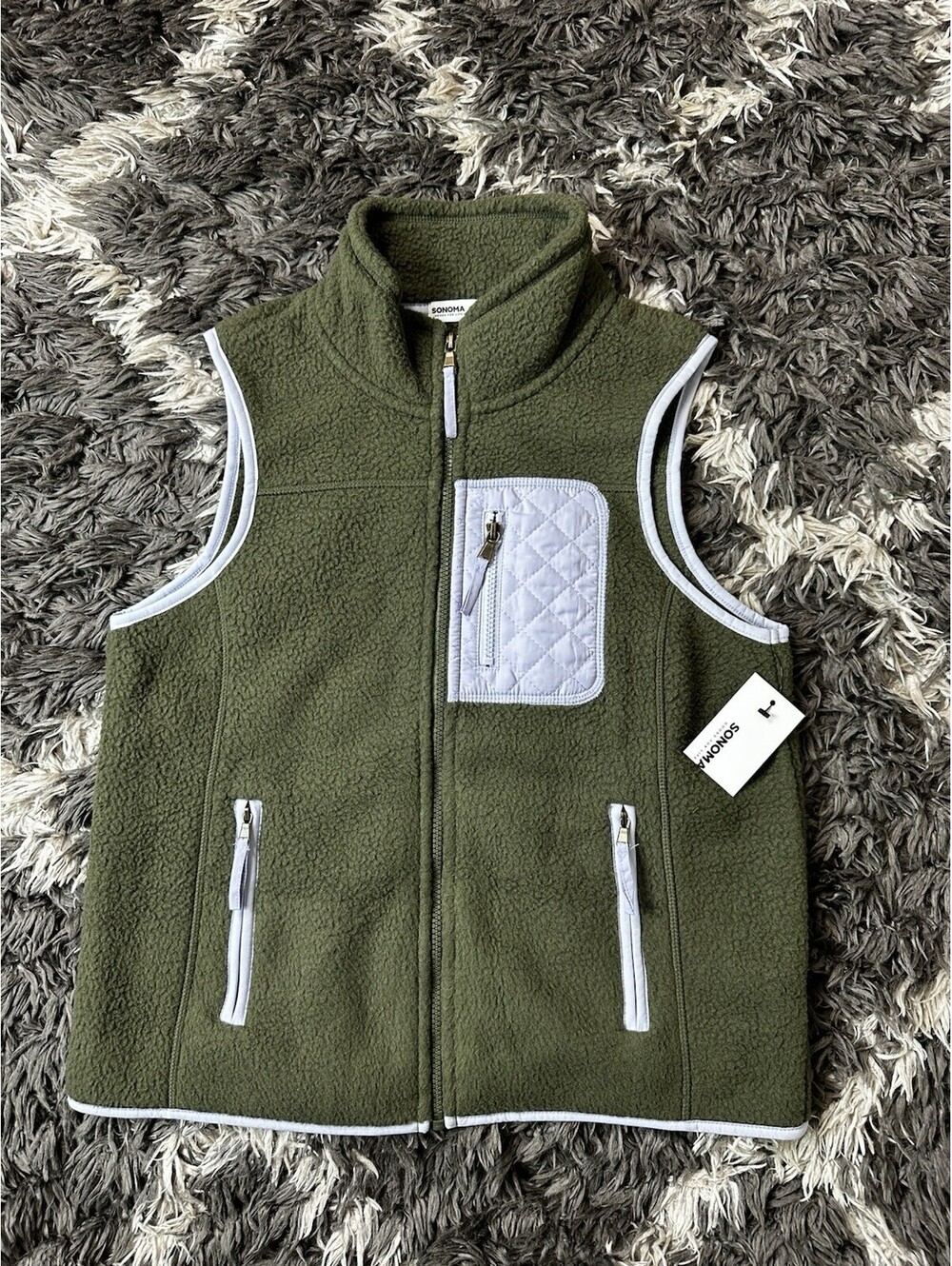 NWT Sonoma Goods For Life Womens Sherpa Fleece Vest Olive Green Petite Small PS